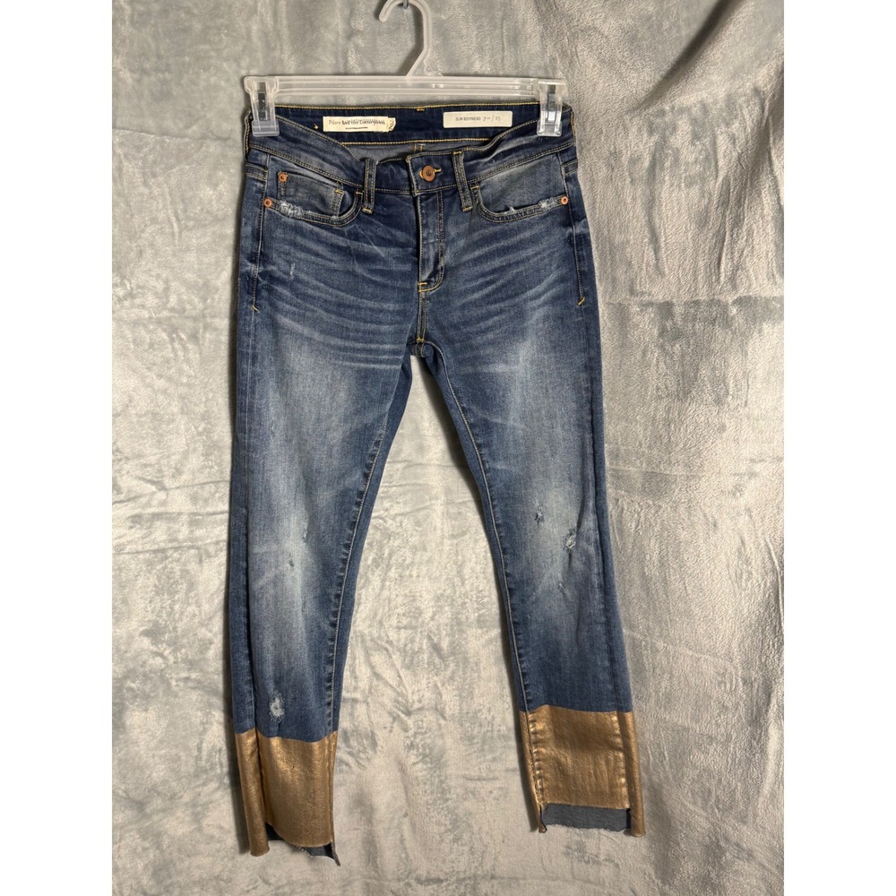 Anthropologie Pilcro Slim Boyfriend Gold Dipped Hem Jeans Size 25 blue